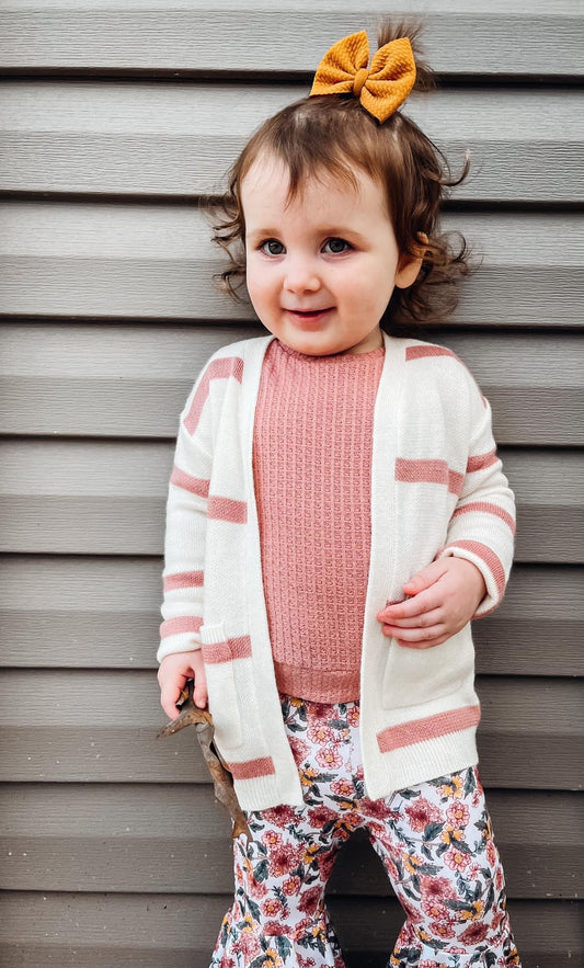 White & Mauve Striped Cardigan